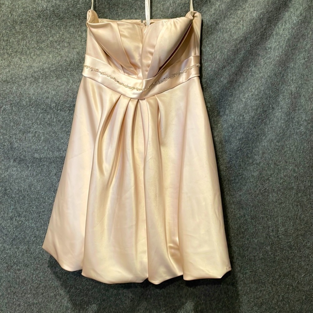 Simple gold strapless formal dress, juniors 14